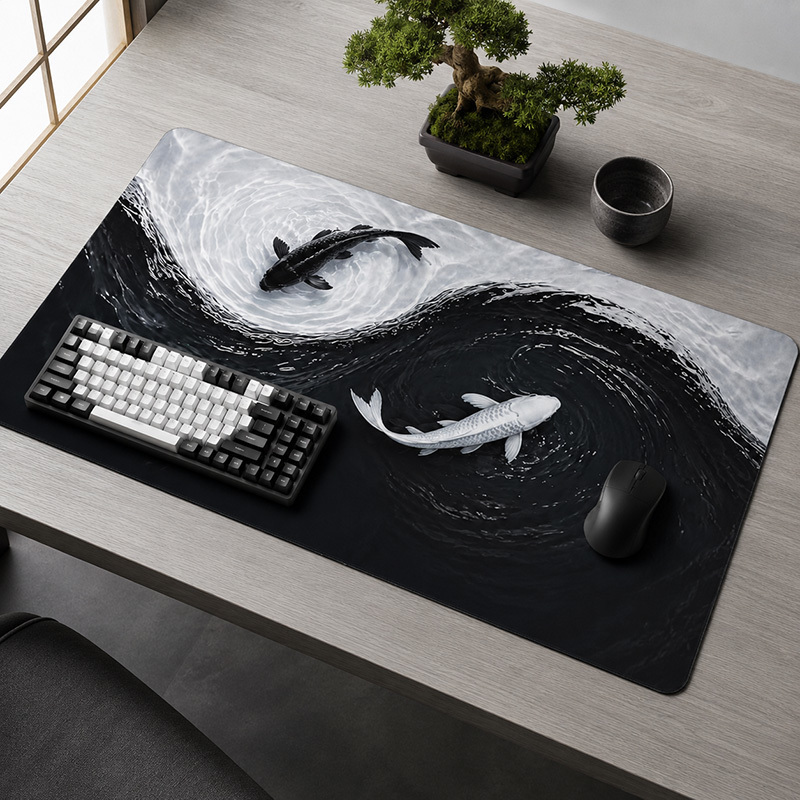 Pc Gaming White - Zwart Wit Koi Muismat Gamer XL