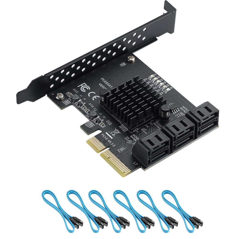 Pcie Riser Cable - PCIe 4X 1X SATA-kaart 6 poorten,