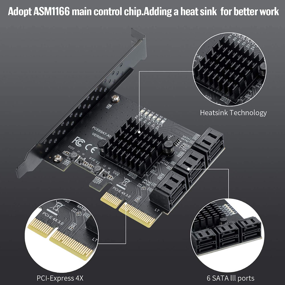 PCIe 4X 1X SATA-kaart 6 poorte - Pcie Riser Cable recensie en prijs